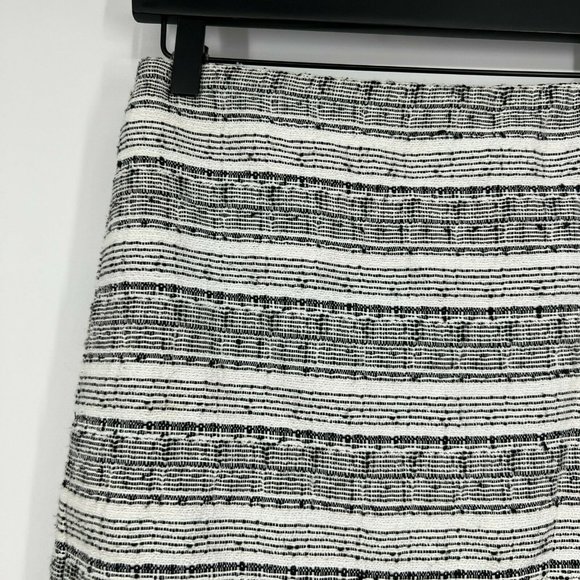 LOFT Skirt Black White Tweed Stripe Asymmetrical Fray Hem Button - Picture 3 of 11